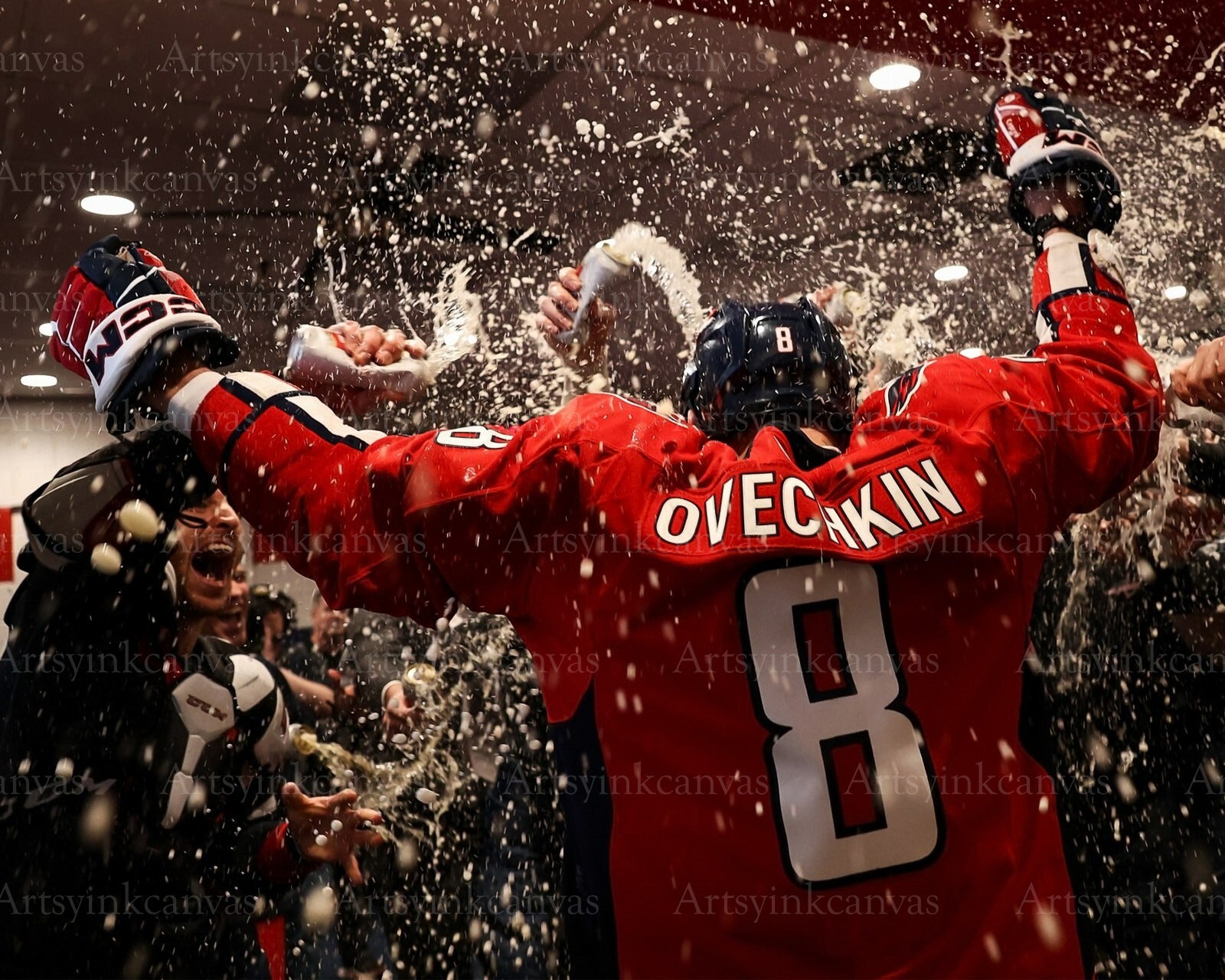 Alex Ovechkin celebrates tying Gretzky 894 canvas wall art