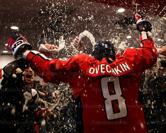 Alex Ovechkin celebrates tying Gretzky 894 canvas wall art