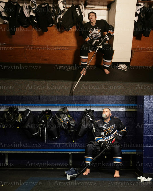 Alex Ovechkin Locker Room Rookie and Now canvas wall art