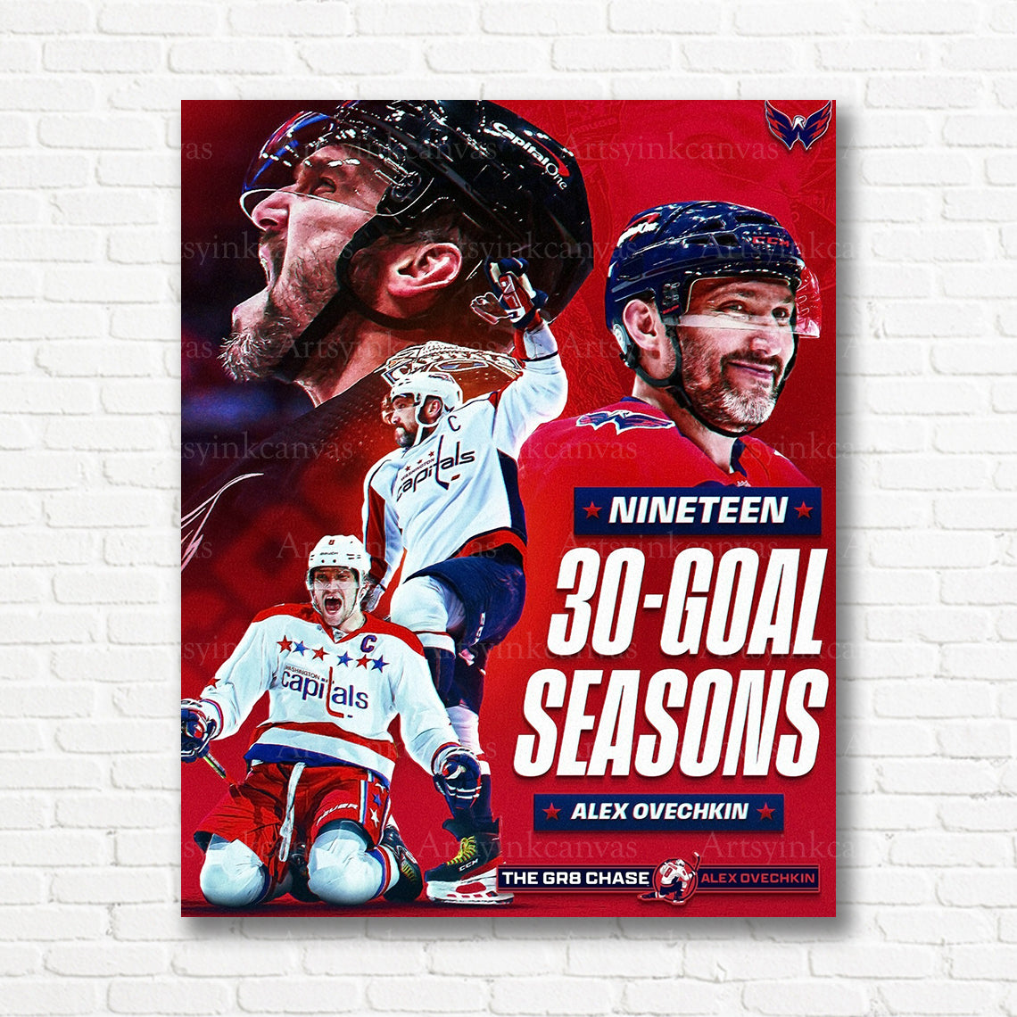 Alex Ovechkin 30 goal seasons Washington Capitals canvas print