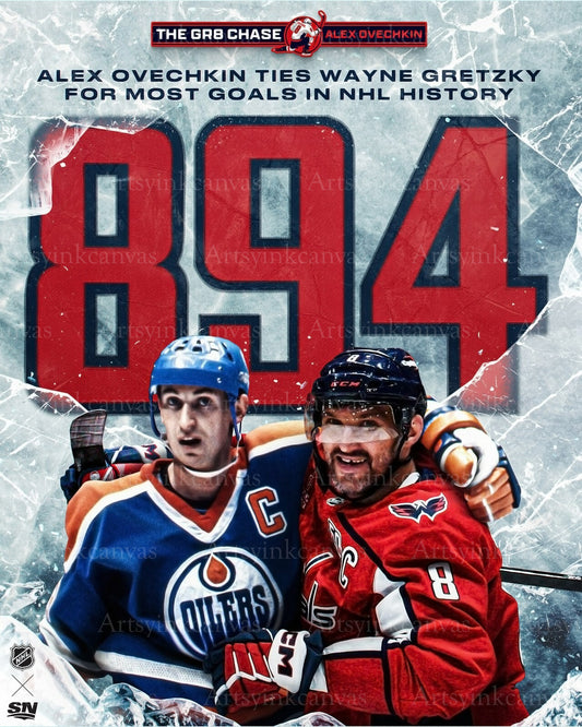 Alex Ovechkin ties Gretzky's goal record 894 canvas wall art