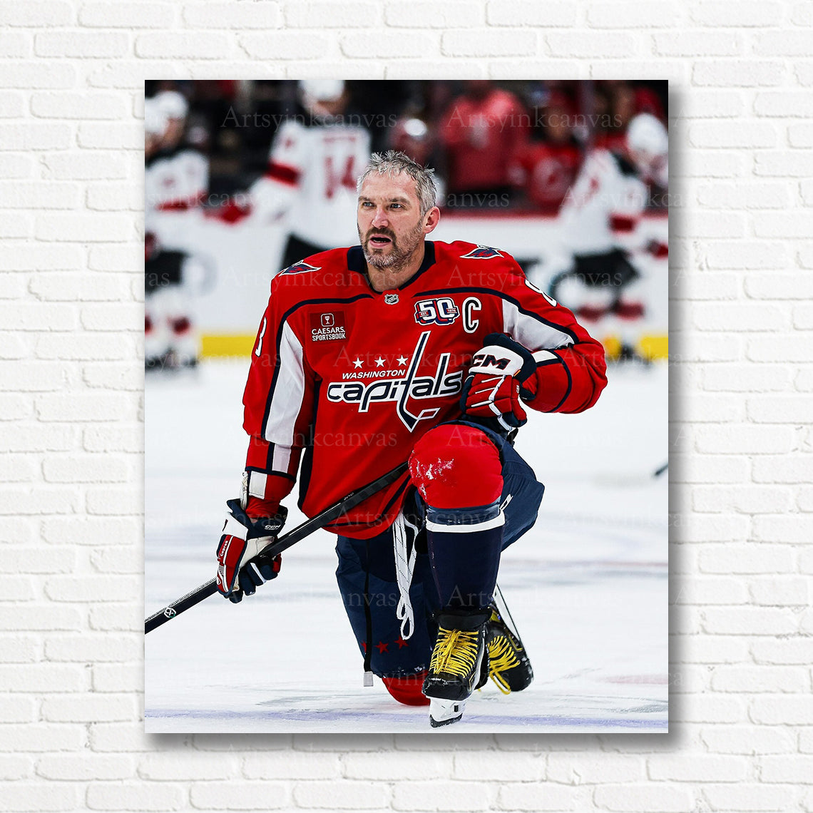 Alex Ovechkin 20th season warmups canvas print