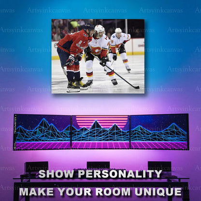Capitals vs Flames faceoff artwork