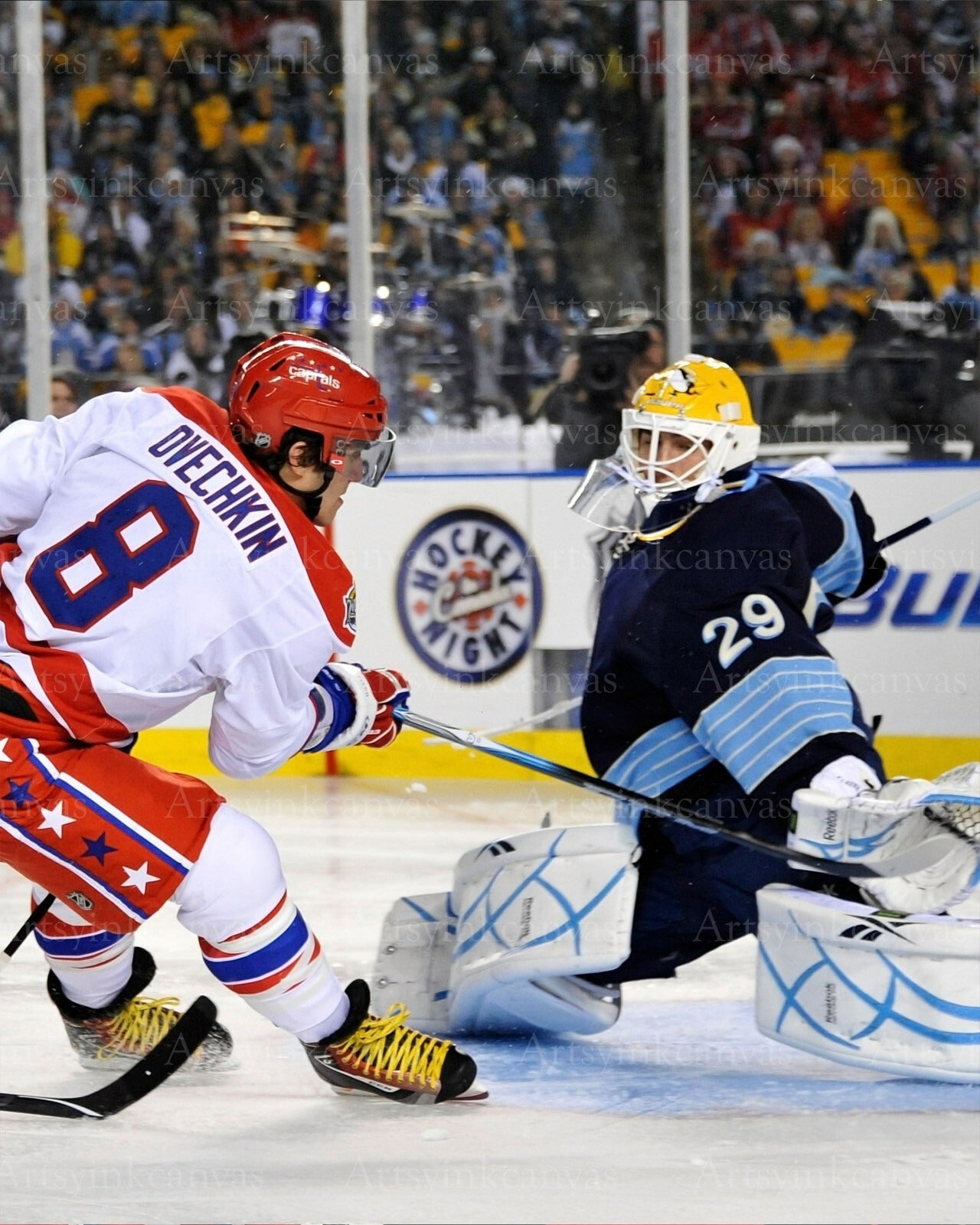 Alex Ovechkin vs Marc-Andre Fleury 2011 Winter Classic canvas wall art