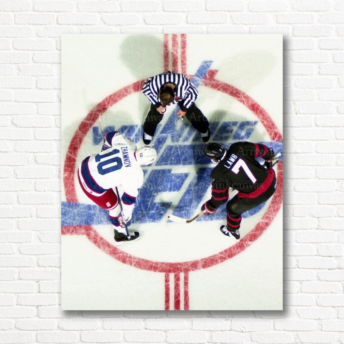 Vintage Jets Senators hockey faceoff canvas print