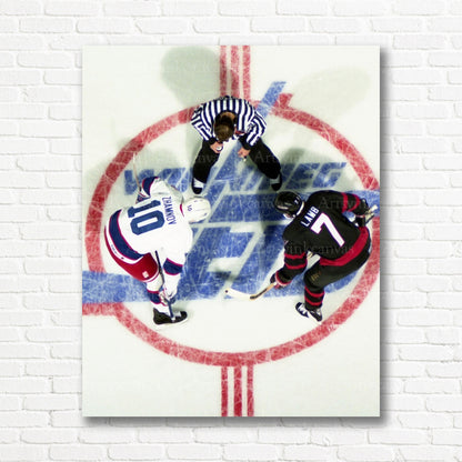 Vintage Jets Senators hockey faceoff canvas print
