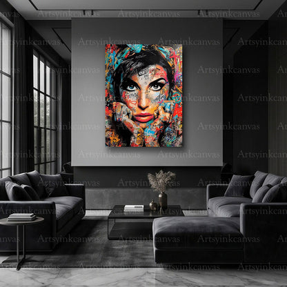 Amy Winehouse iconic portrait graffiti artwork