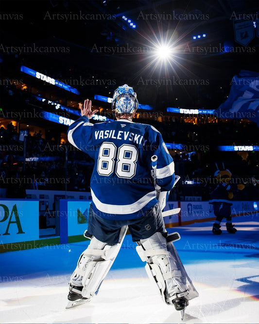 Andrei Vasilevskiy saluting the crowd Tampa Bay Lightning canvas wall art