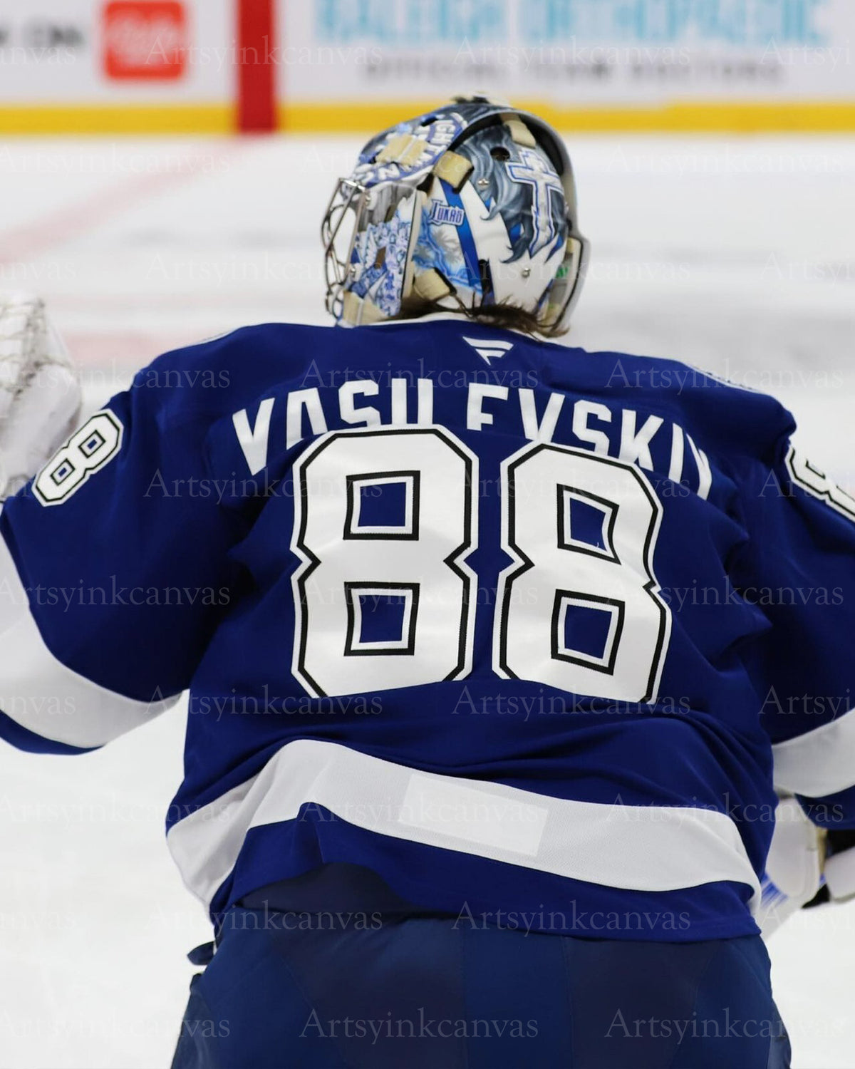 Andrei Vasilevskiy warmup stretches Tampa Bay Lightning canvas wall art
