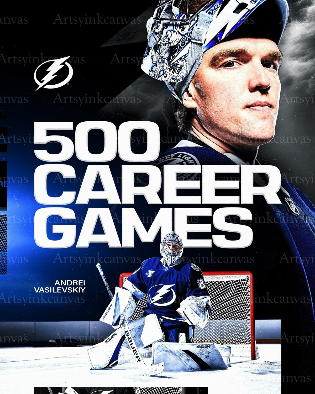 Andrei Vasilevskiy 500 career games Tampa Bay Lightning canvas wall art