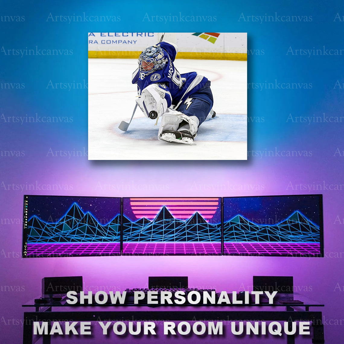 Andrei Vasilevskiy hockey action save artwork