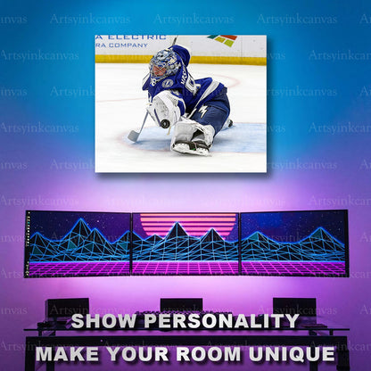 Andrei Vasilevskiy hockey action save artwork