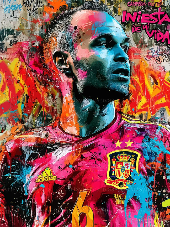 Andrés Iniesta Número 6 Retrato Callejero graffiti canvas wall art