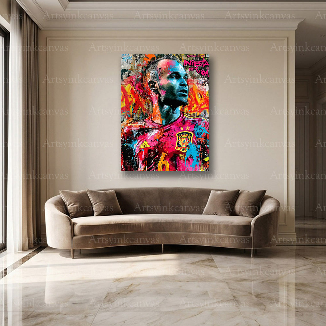 Iniesta Spanish football street art wall decor
