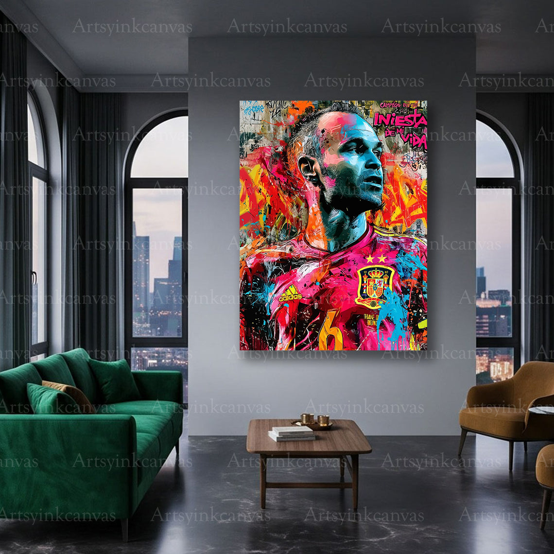 Iniesta number 6 football canvas art