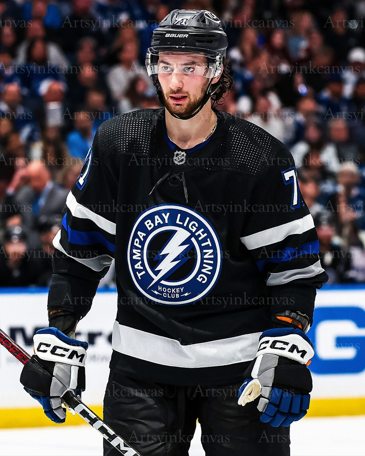 Anthony Cirelli mid-game Tampa Bay Lightning canvas wall art