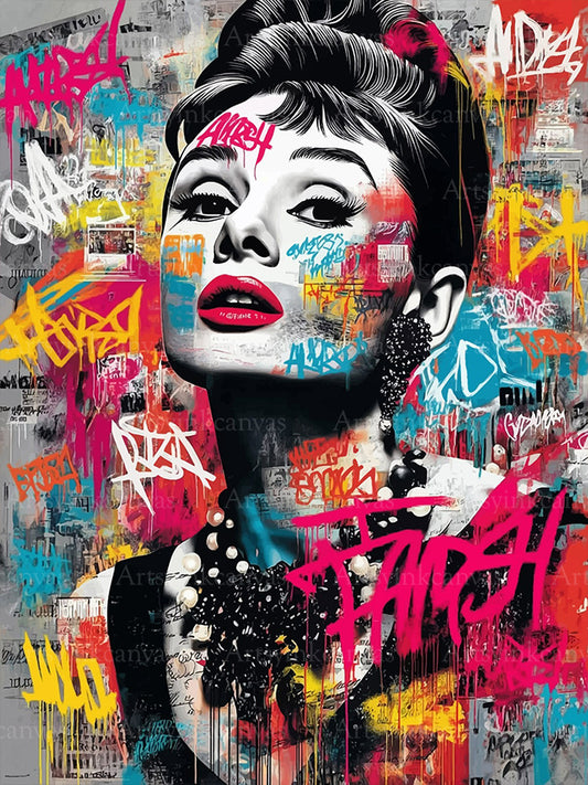 Audrey Hepburn Classic Glamour Graffiti Canvas Wall Art
