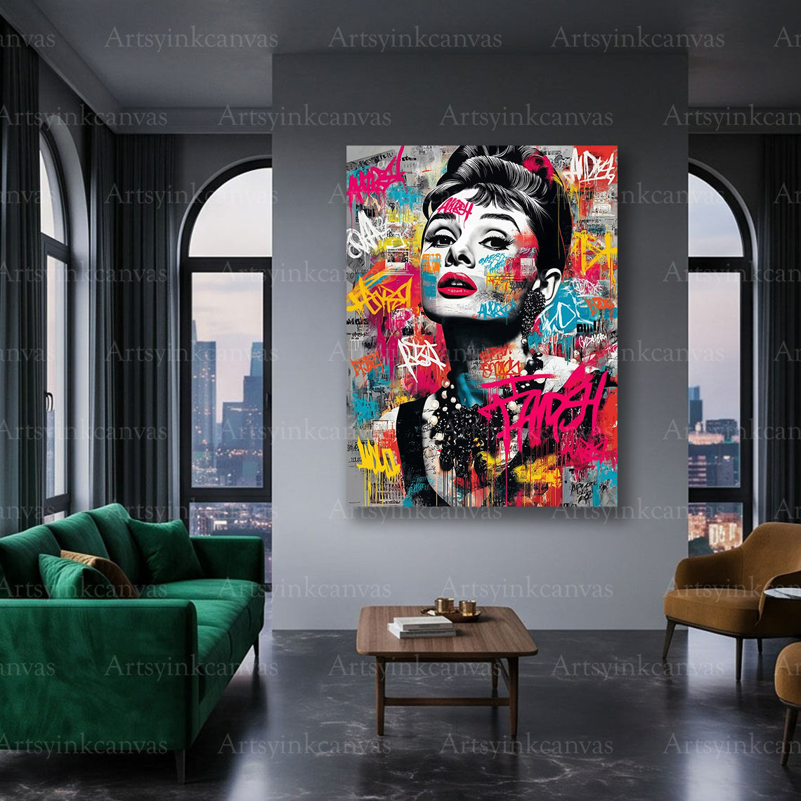 Audrey Hepburn fashion icon canvas art for Hollywood fans
