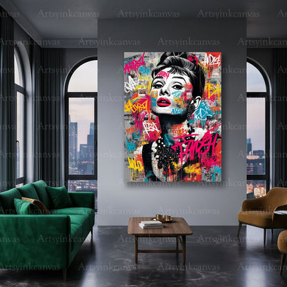 Audrey Hepburn fashion icon canvas art for Hollywood fans