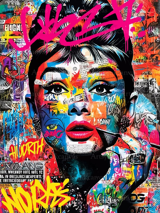 Audrey Hepburn Elegancia Inmortal Bajo el Grafiti canvas wall art