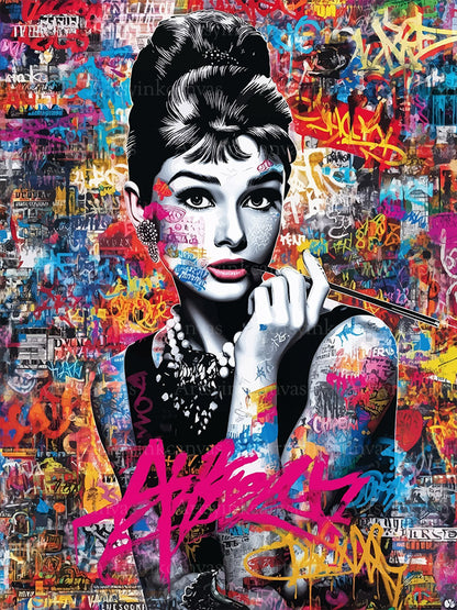 Audrey Hepburn Timeless Icon graffiti canvas wall art for Hollywood fans