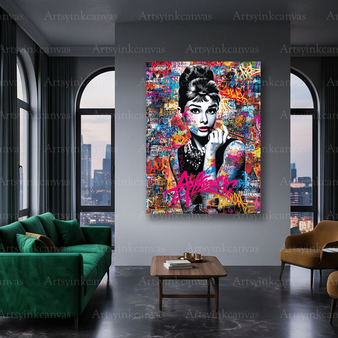 Classic actress Audrey Hepburn canvas wall art for living room decor