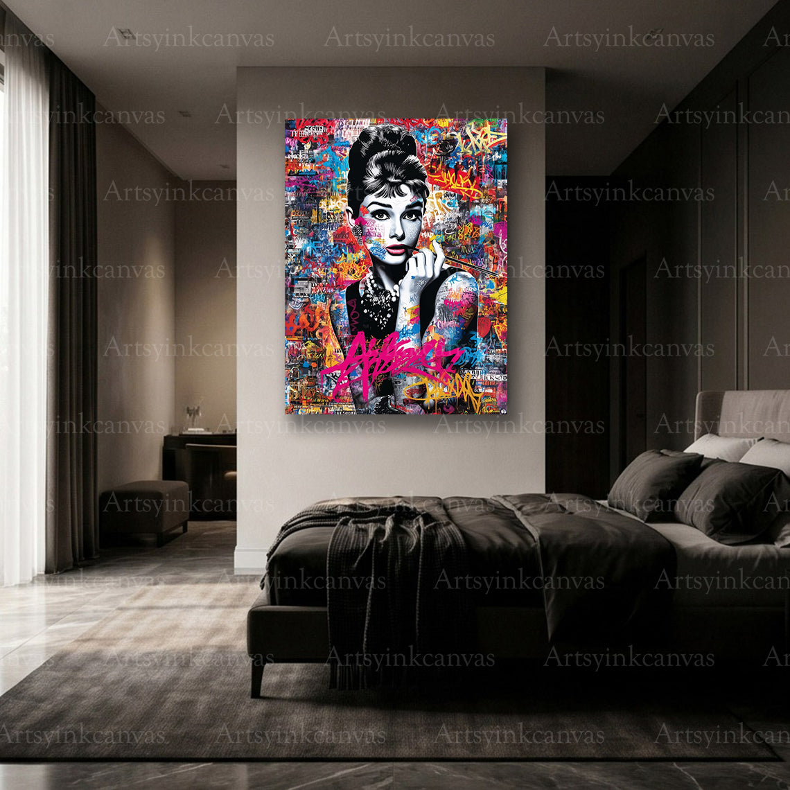 Audrey Hepburn celebrity wall artwork with bold contemporary design