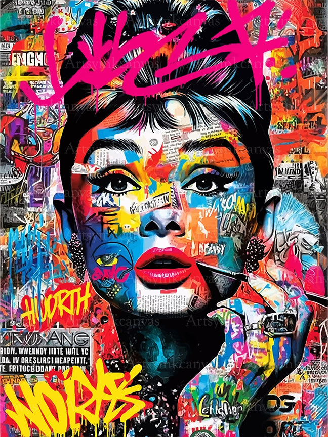 Audrey Hepburn graffiti canvas wall art