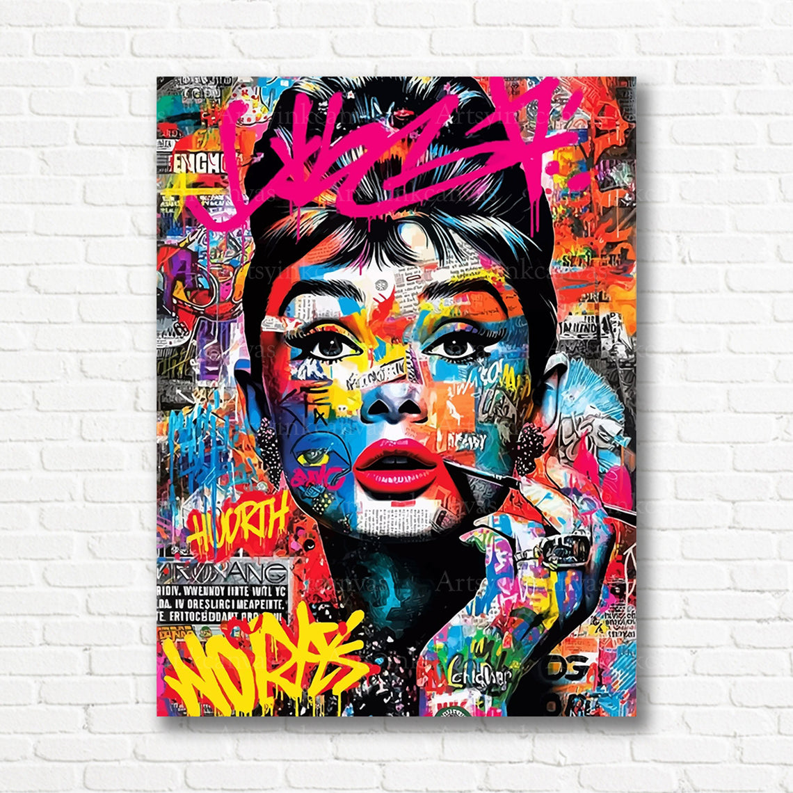 Audrey Hepburn Hollywood graffiti canvas print