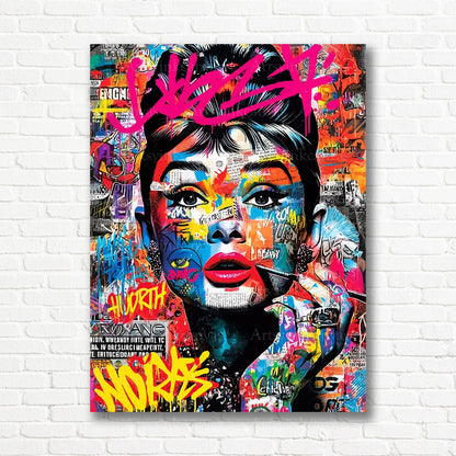 Audrey Hepburn Hollywood graffiti canvas print