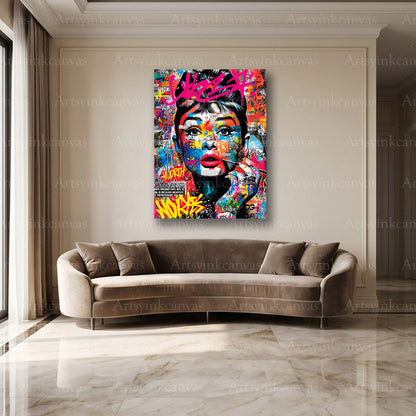 Audrey Hepburn fashion street art wall decor