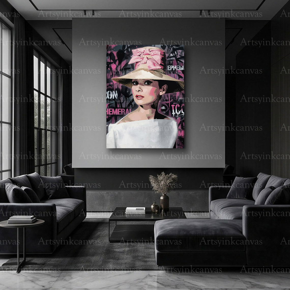 Audrey Hepburn elegant pink artwork