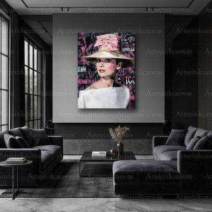Audrey Hepburn elegant pink artwork