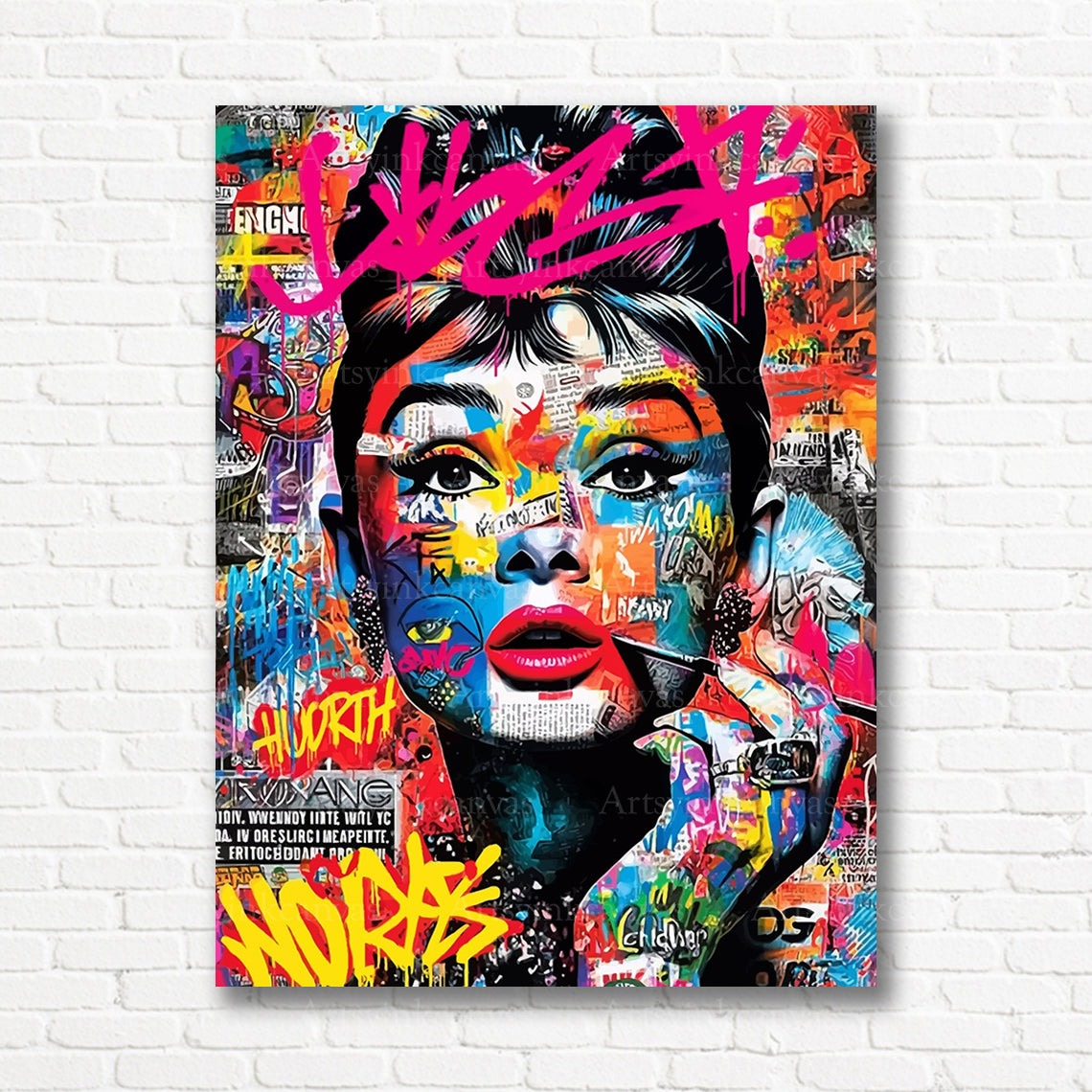 Audrey Hepburn graffiti inspired canvas print