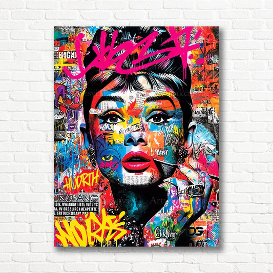 Audrey Hepburn graffiti inspired canvas print