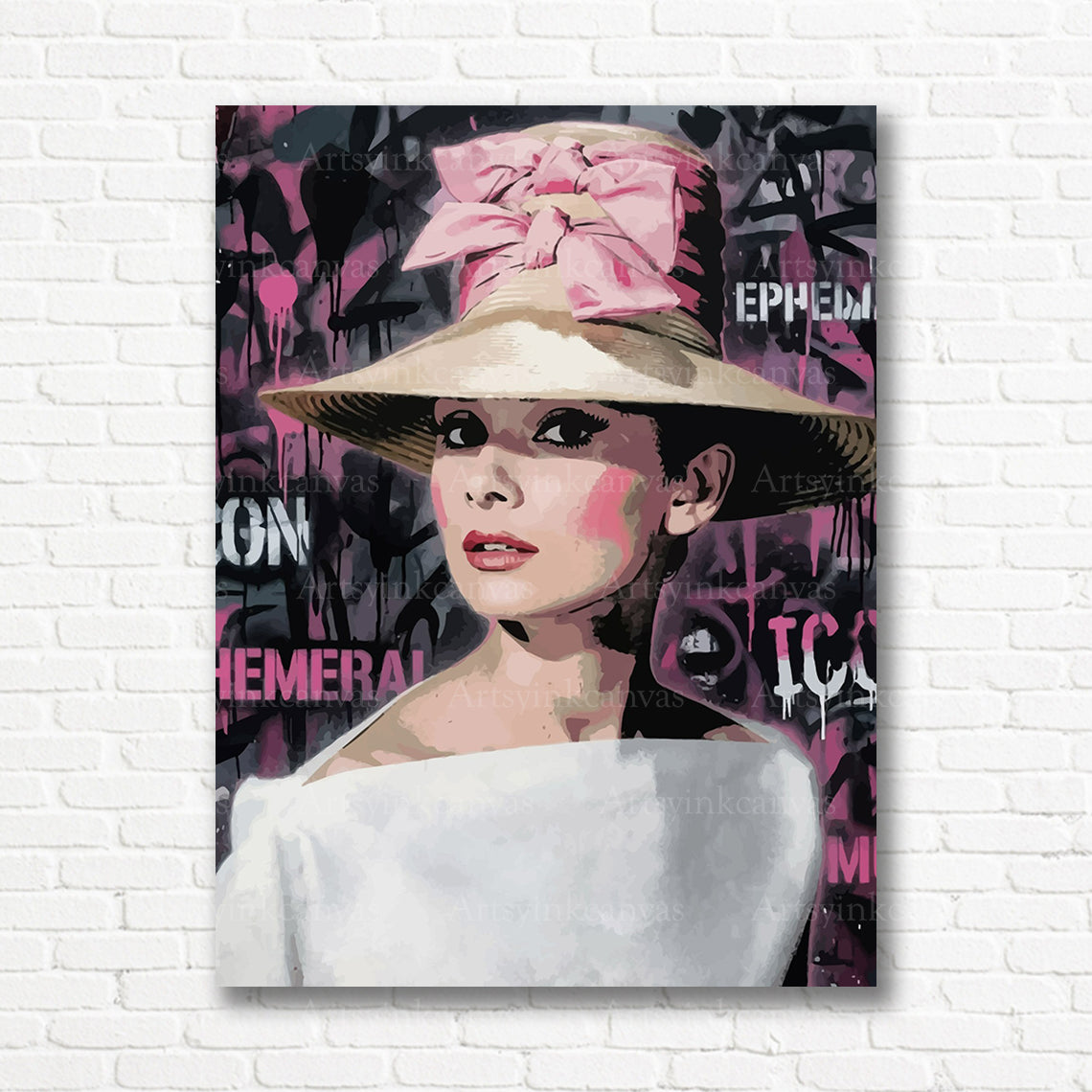 Audrey Hepburn pink glamour canvas print