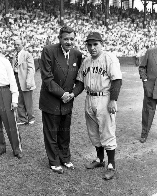 Babe Ruth and Yogi Berra pose New York Yankees canvas wall art
