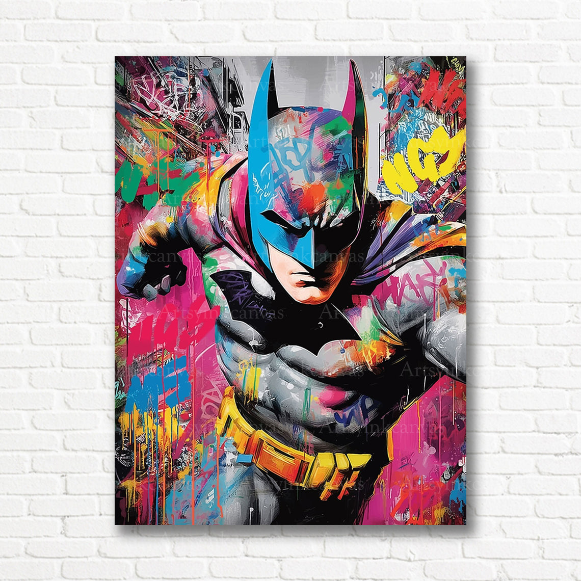 Batman superhero graffiti canvas artwork for modern wall decor
