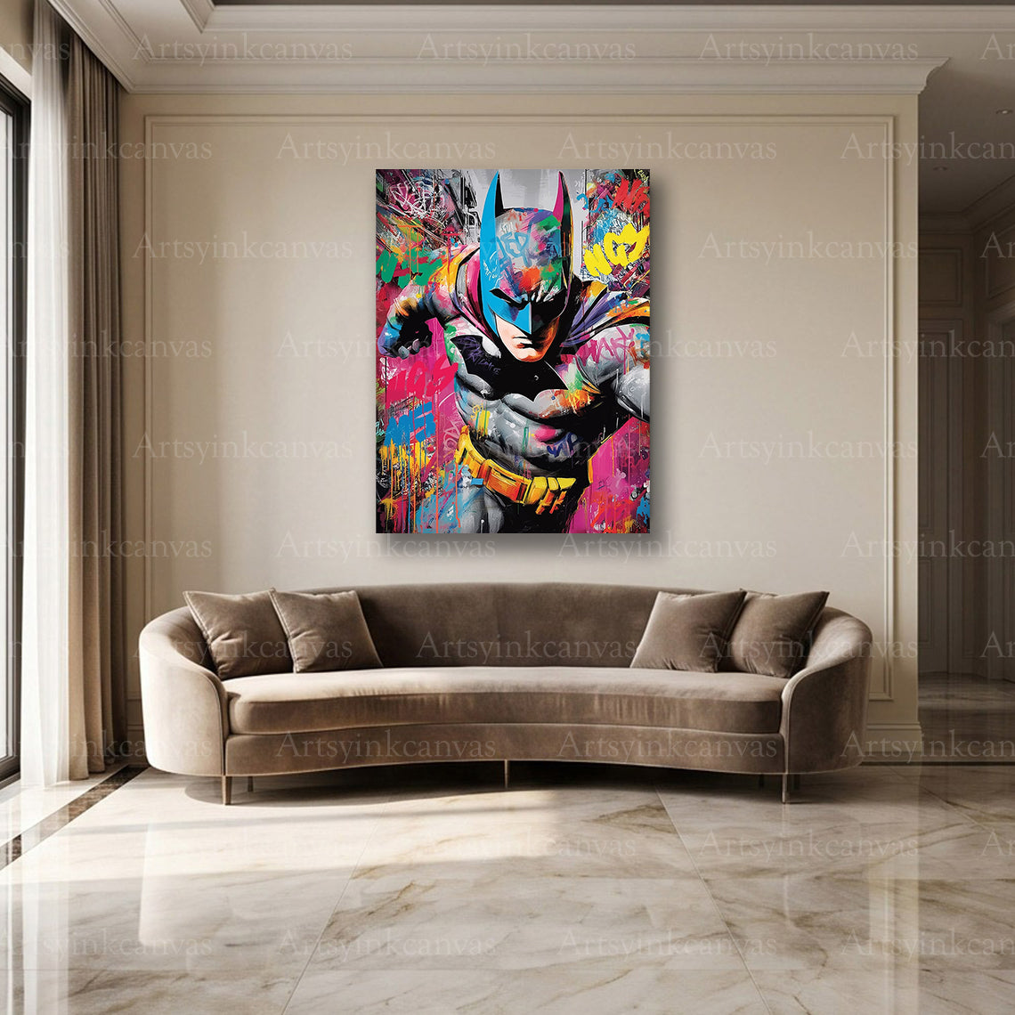 Dark Batman graffiti wall art inspired by Gotham City