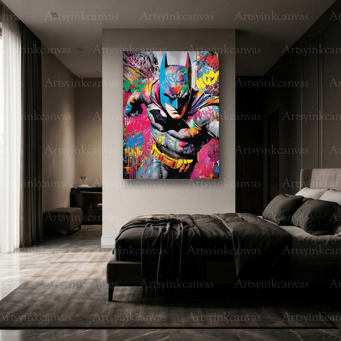 Bold Batman graffiti canvas print for living room or gaming room