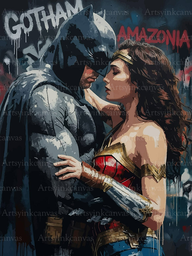 Batman and Wonder Woman Gotham and Amazonia canvas wall art