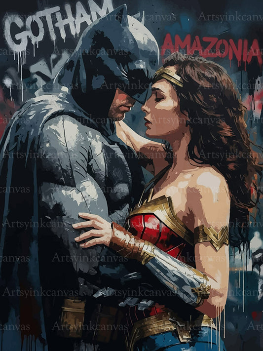 Batman and Wonder Woman Two Worlds canvas wall art