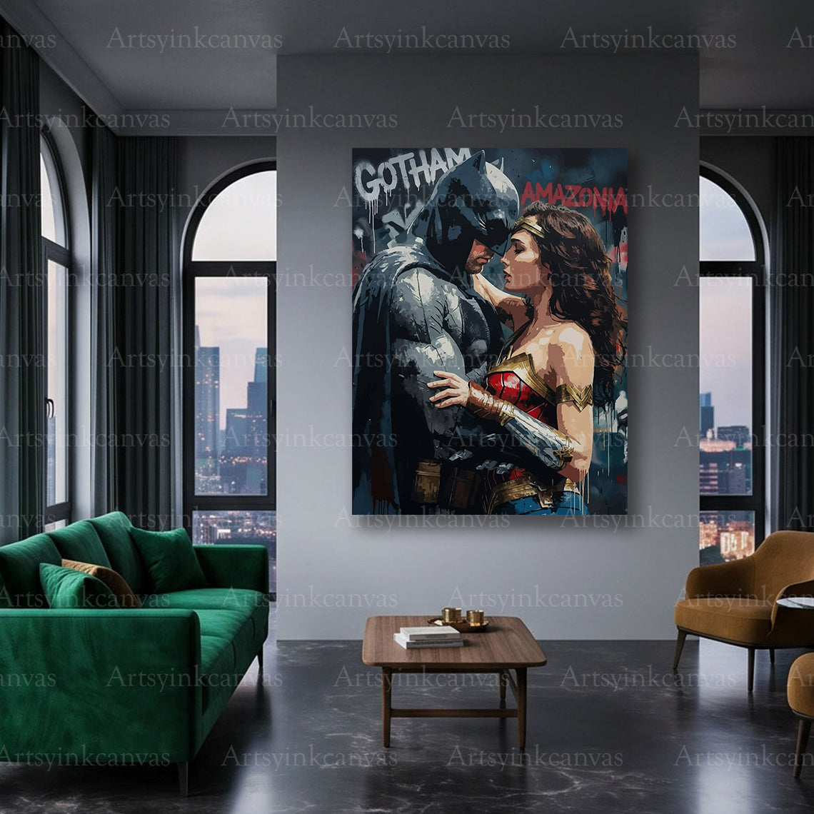 Batman Wonder Woman dramatic canvas art