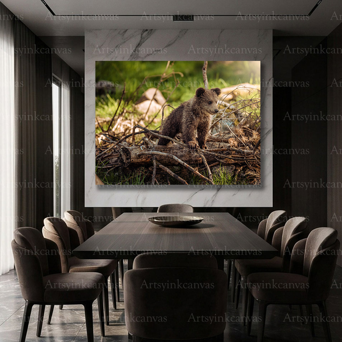 Baby bear wildlife canvas print for cozy home decoration