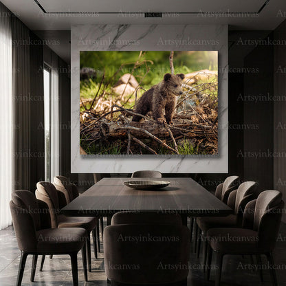 Baby bear wildlife canvas print for cozy home decoration