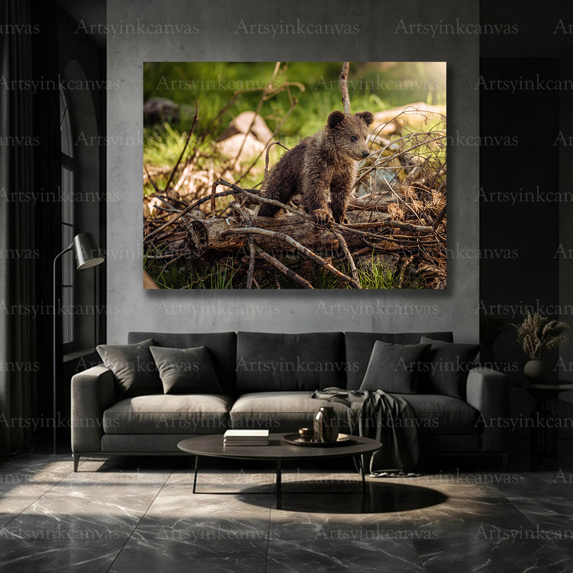 Charming bear cub forest artwork for animal lover wall decor