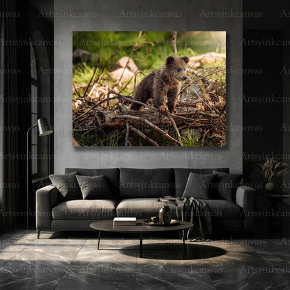 Charming bear cub forest artwork for animal lover wall decor