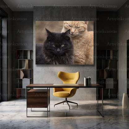 Black and brown feline artwork for cat lover wall decoration