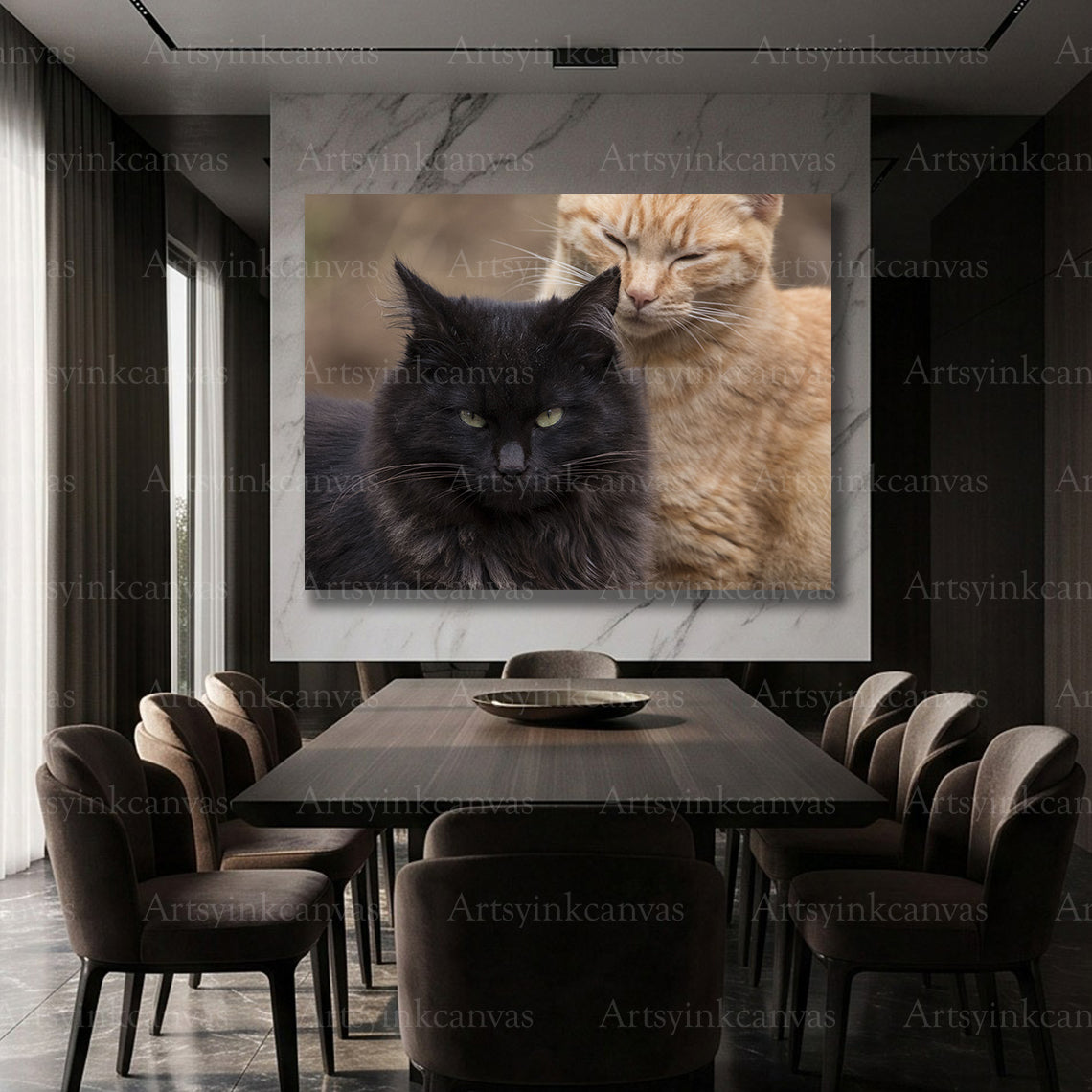 Beautiful cats canvas print featuring dark and warm natural tones