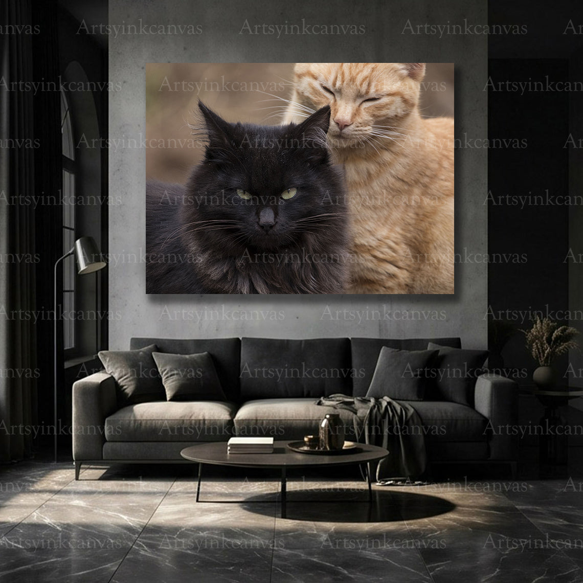 Stylish black and brown cat wall art for living room decor